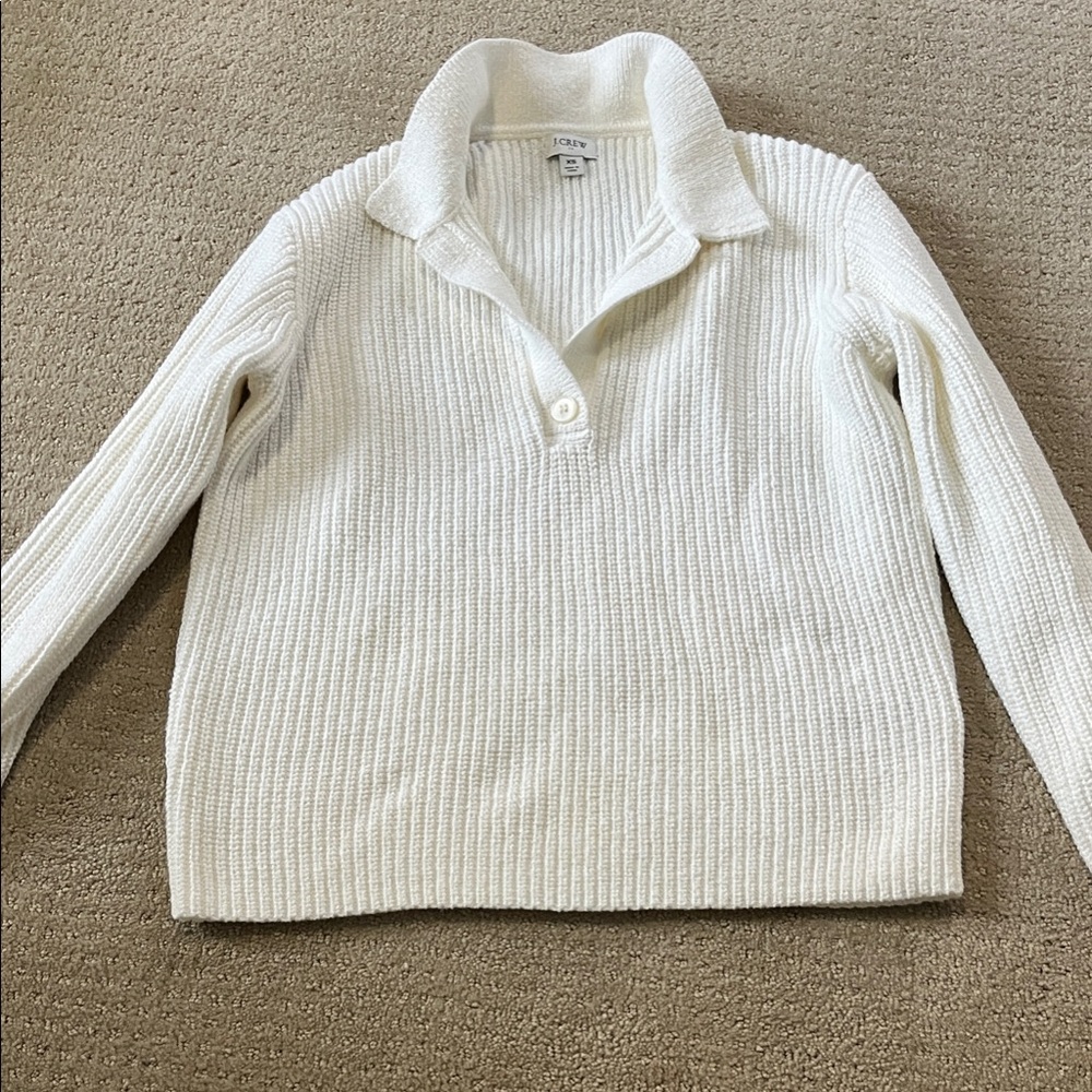 J. Crew Cream V-Neck Ribbed Sweater